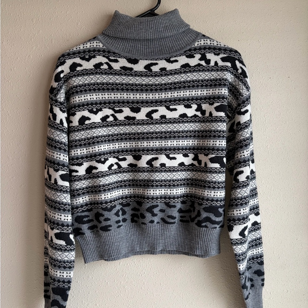 John + Jenn Black and White Striped Turtleneck Sweater
